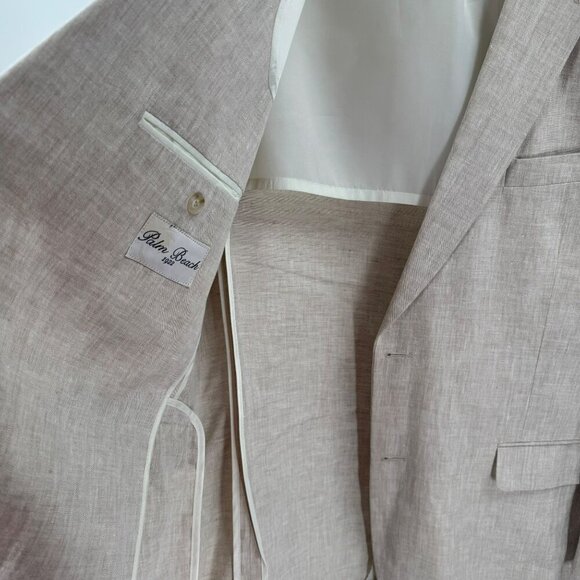 Palm Beach 1922 Mens 100% Linen Cream Blazer Size 44L Classic Two-Button Design - Picture 4 of 7